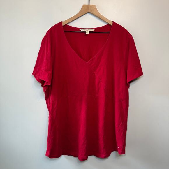 Tommy Hilfiger Woman Short Sleeve Crossover V-neck T-shirt Red Size 3X - Picture 1 of 5